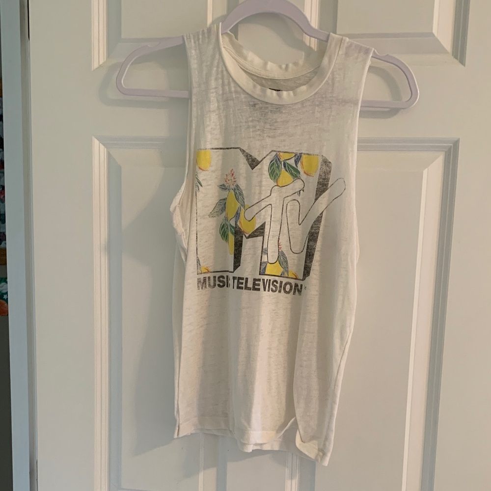 MTV White Tank Top with Yellow & Green Logo